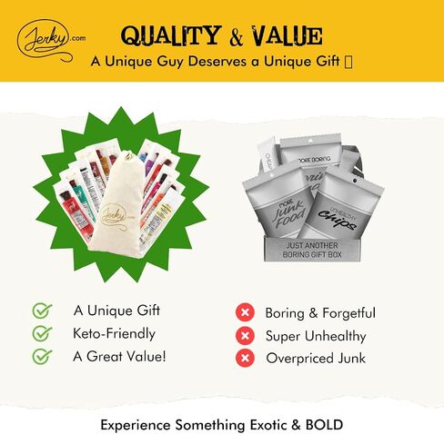 Jerky.com Exotic Jerky Gift Basket - Wild Game Snack Sticks Gift Bag - Venison, Elk, Bison, Wild Boar - Exotic Meat is the Main Ingredient - High Protein Jerky Gifts for Men (12 Piece Gift Bag) in Saudi Arabia