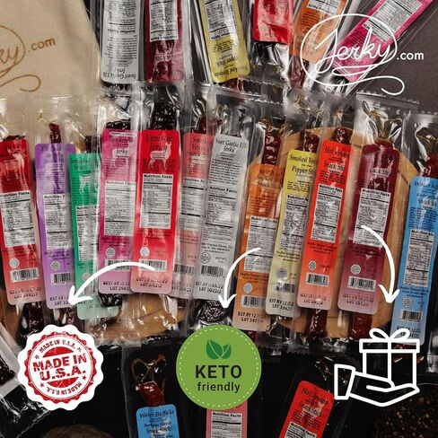 Jerky.com Exotic Jerky Gift Basket - Wild Game Snack Sticks Gift Bag - Venison, Elk, Bison, Wild Boar - Exotic Meat is the Main Ingredient - High Protein Jerky Gifts for Men (12 Piece Gift Bag) in Saudi Arabia