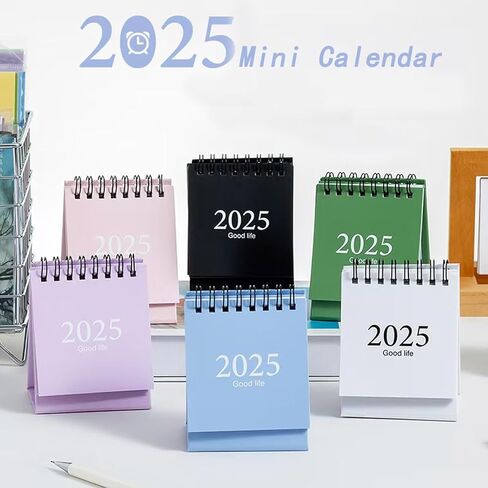 Mini Desk Calendar, Small Calendar 2024-2025 - Form Now to Dec 2025 Standing Flip Desktop Calendar with Stickers (White) in Saudi Arabia