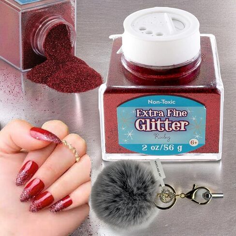Sulyn Fine Glitter, 2Oz, Bundled With Pompom Balls Fluffy Keychain-Ruby Red, Fine Glitter For Crafts & Creative Projects, Versatile & Long-Lasting Sparkle, Easy-To-Use (Pack Of 3) in Saudi Arabia