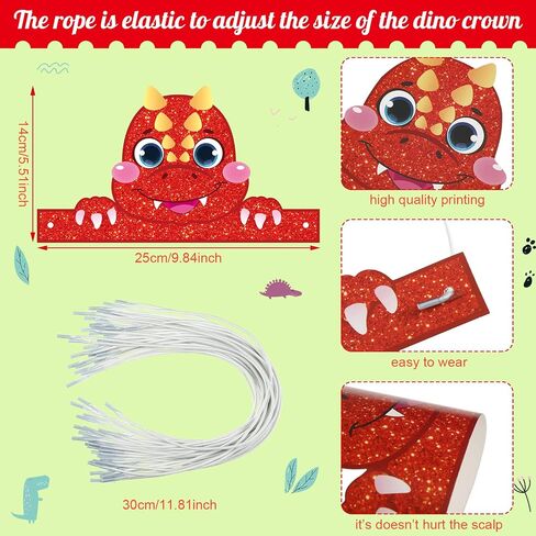 Leinuosen 32 Packs Dinosaur Party Hats for Kids Dinosaur Birthday Party Decorations Dino Hats, 16 Styles in Kuwait
