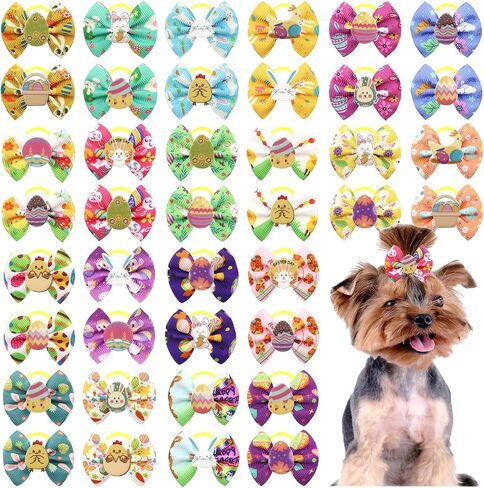 20pcs/10 أزواج من Easter Yorkie Dog Puppy Hair أقواس الشعر مع عصابات مطاطية الشعر إكسسوارات القوس حيوان أليف لطيف للحيوانات الأليفة الصغيرة القوس (أصفر) in Kuwait
