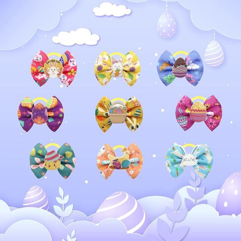20pcs/10 أزواج من Easter Yorkie Dog Puppy Hair أقواس الشعر مع عصابات مطاطية الشعر إكسسوارات القوس حيوان أليف لطيف للحيوانات الأليفة الصغيرة القوس (أصفر) in Kuwait
