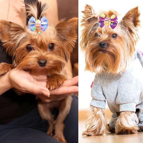 20pcs/10 أزواج من Easter Yorkie Dog Puppy Hair أقواس الشعر مع عصابات مطاطية الشعر إكسسوارات القوس حيوان أليف لطيف للحيوانات الأليفة الصغيرة القوس (أصفر) in Kuwait