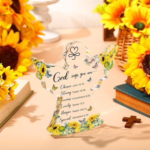 هدايا Yulejojoic Acrylic المسيحية للنساء الهدايا الملهمة مع صلاة الكتاب المقدس هدايا دينية للكتاب المقدس للنساء رجال أصدقاء الأم عيد ميلاد هدايا (ملاك عباد الشمس) in Kuwait