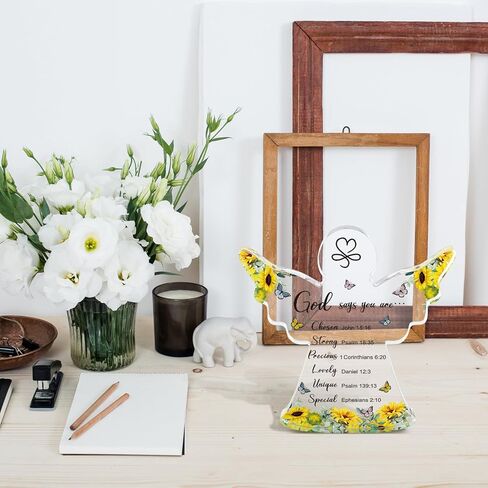 هدايا Yulejojoic Acrylic المسيحية للنساء الهدايا الملهمة مع صلاة الكتاب المقدس هدايا دينية للكتاب المقدس للنساء رجال أصدقاء الأم عيد ميلاد هدايا (ملاك عباد الشمس) in Kuwait