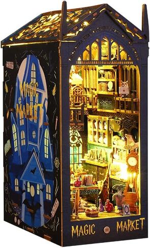 Book Nook Kit with LED Light, 3D DIY Miniature Dollhouse Kit, Book Shelf Decor, Creative Gift for Teens Adult (Magic Market) in Saudi Arabia