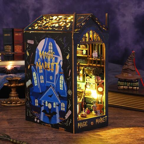Book Nook Kit with LED Light, 3D DIY Miniature Dollhouse Kit, Book Shelf Decor, Creative Gift for Teens Adult (Magic Market) in Saudi Arabia