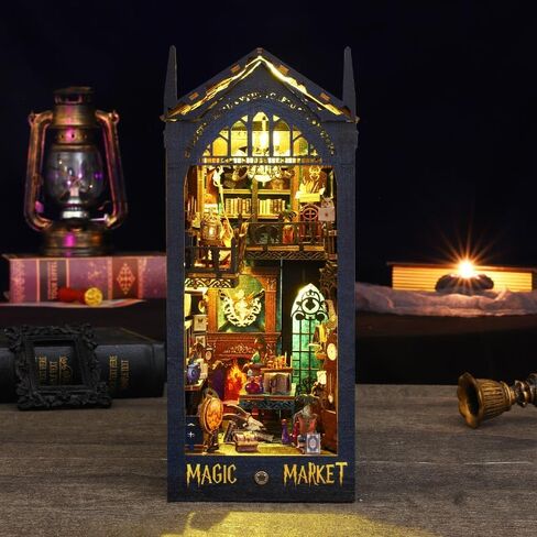 Book Nook Kit with LED Light, 3D DIY Miniature Dollhouse Kit, Book Shelf Decor, Creative Gift for Teens Adult (Magic Market) in Saudi Arabia