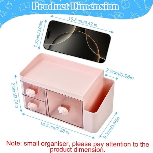 Marte Vanci Desk Organizer with 3 Drawers, Cute Desktop Stationery Organizer, Plastic Makeup Storage Box, Multifunctional Desk Accessories Tidy Caddy for Art Supplies Crafts Pink in Saudi Arabia
