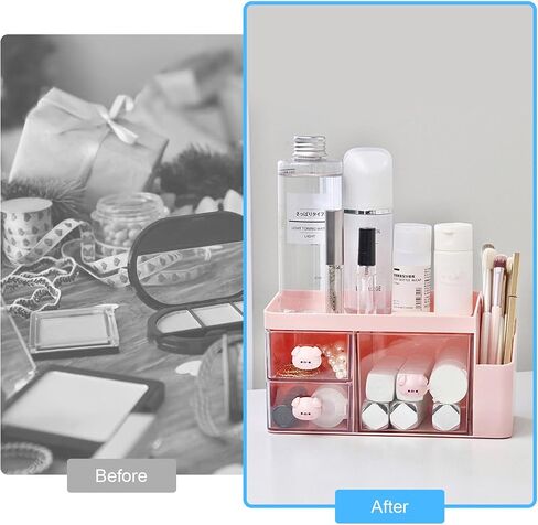 Marte Vanci Desk Organizer with 3 Drawers, Cute Desktop Stationery Organizer, Plastic Makeup Storage Box, Multifunctional Desk Accessories Tidy Caddy for Art Supplies Crafts Pink in Saudi Arabia