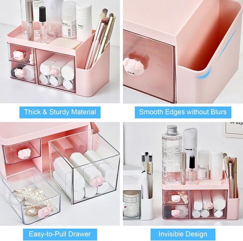 Marte Vanci Desk Organizer with 3 Drawers, Cute Desktop Stationery Organizer, Plastic Makeup Storage Box, Multifunctional Desk Accessories Tidy Caddy for Art Supplies Crafts Pink in Saudi Arabia
