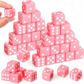 Poen 30 Pcs Pink Dice Set Opaque 16mm Dice Casino Theme Party Cuboid Pink Game Cuboid with White Pips for Game Party Family Board Games