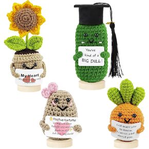 Crochet Potato Bag and Emotional Support Vegetable Bag Combination with Base. Handmade Crochet Cute Vegetables, Perfect for Offices, Universities, Colleagues, Friends, New Year (4PCS)