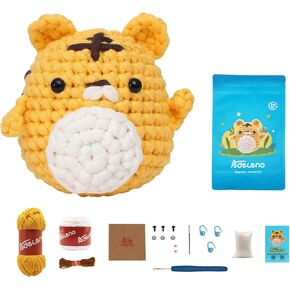 Adeleno Crochet Kit للمبتدئين ، مجموعة الكروشيه المبتدئين مع تعليمي فيديو خطوة بخطوة ، وبطاقات مصورة أكثر ملاءمة ، مناسبة للبالغين ، الأطفال ، مجموعة الكروشيه للمبتدئين ، حزمة النمر 1.