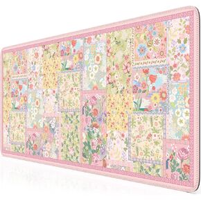 HAOCOO Floral Desk Mat for Keyboard and Mouse, Large Non-Slip Desk Pad with Stitched Edges, Cute Office Desk Matt for Desktop, Women Office Decor (Green)