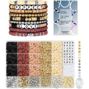 Clay Beads with Letter Beads Bracelets for Women Bracelet Making kit Golden Beads for Jewelry Making Charms Friendship Bracelet Kit DIY Arts and Crafts Birthday Gifts Preppy（Pink and Brown）