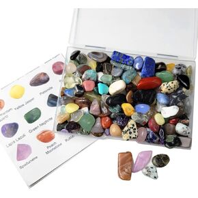 60Kinds+ Gemstones and Crystals Set,Bulk Tumbled Chips Crystals for Jewelry Making,Crushed Stones Rocks and Minerals Science Kit (0.55lb(60-65types))