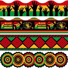 72Pcs Black History Month Bulletin Board Borders African American Holiday Self-Adhesive Border Trims 4 Designs Border Sticker Decals for Kwanzaa Juneteenth Party Decor, 70.8 Ft