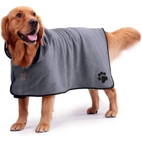 A4DOG Microfiber Super Absorbent Pet Bathrobe for Dogs - Adjustable Pet Warming Bathrobe, Wearable Dog Bath Robes with Hood and Belt, Soft and Machine Washable Dog Drying Robe, Blue