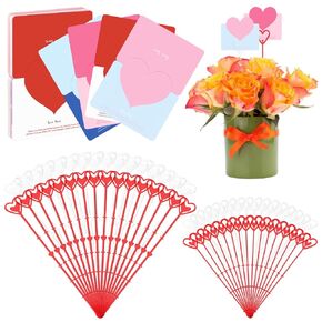 Hilitchi 160PCS Heart-Shaped Flower Card Holders Floral Pick Card Holders Including Greeting Cards Assortment Kits Heart Shape Flower Pick Clips for Wedding Party Birthday Party Decoration
