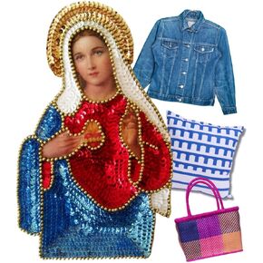 Virgen Mary Sequin Patch, Sacred Heart Holly Mary Applique, Mexican Sagrado Corazon Virgen Maria Aplique parche lentejuela, Sequin Applique Our Lady of Guadalupe Virgin, Milagro Sequin Patch