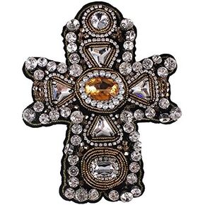 1piece Craft Craft Crystal Rhinestons Cross Design Patches Thection on Patches Actional Clothe Pags Diged DIY Sewing Th507