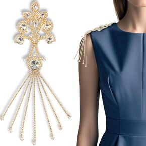 Rhinestone Applique Patches Gold Diamond Epaulettes Shoulder Trim Fringe Patches for Dresses Hand Sewing Craft Projects DIY Wedding Clothes Shoes Hats Bag Embellishments
