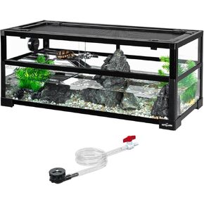 REPTIZOO 18 Gallon Turtle Tank Aquarium, 30"×12"×12" Tortoise Habitat Water-Land Ecological Turtle Tank with Drainage System Aquatic Turtle Tank Aquarium