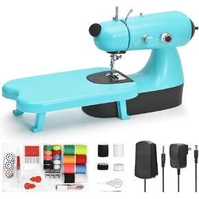 Mini Sewing Machine, Electric Sewing Machine with Expansion Table and Light, Portable Sewing Machine 2 Speed Fast Stitch Suitable for Clothes,Fabrics, DIY Home, With Basic Sewing Kit, Blue