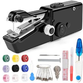 Handheld Sewing Machine, Mini Sewing Machine for Adults Quick Stitching, Portable Sewing Machine with Sewing Supplies Suitable for Clothes, Jeans, DIY, Home, Travel (Black)