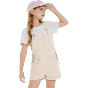 Haloumoning Girls Denim Overalls Kids Summer Sleeveless Rompers Overall Shorts 5-14 Years