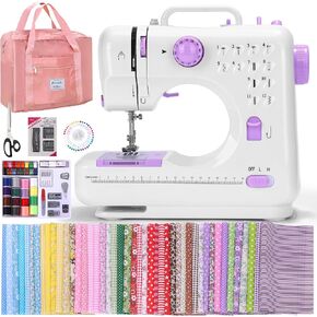 Pllieay Sewing Machine for Beginners, Electric Mini Portable Sewing Machine with 12 Built-in Stitches with Reverse Sewing, 2 Speeds Double Thread with Foot Pedal, Storage Bag, Cotton Fabric