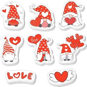 80 Pcs Valentine's Day Gnome Bulletin Board Red Love Heart Gnome Cutouts with Glue Point Sweet Lovely Gnome Cutouts for Classroom Valentine's Day Wedding Party Supplies