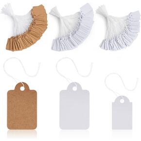 300 PCS Price Tags with String - Kraft Paper Hang Tags with String Attached for Labeling Jewelry, Crafts, Gifts, Flowers, Handbags, Yard/Garage Sale, Blank Writable Price Labels for Pricing, 2 Sizes