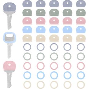 50 Pcs Key Covers Caps,Plastic Key Caps Covers Tags Set Key Identifier Key Color Caps Colorful Key Coding Rings Key Toppers for Standard Flat Organization House Key(5 Colors,2 Styles)