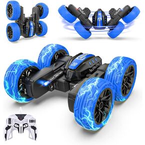 BEZGAR Remote Control Car - Double Sided Mini RC Stunt Car, 360 Flips Rotating RC Cars with LED Lights, 2.4Ghz Indoor/Outdoor All Terrain Rechargeable Electric Toy Cars