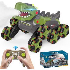 8WD RC Stunt Car Toys for Kids,2.4Ghz Remote Control Dinosaur toys 360° Rotating Changeable RC Stunt Dinosaur Remote Control Dinosaur Car Toys with Spray Lights, Birthday Gifts for Boys Girls Kids