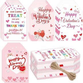 SMARSTICKER Valentines Gift Tags with String 3.5x2.2 inch Pink Happy Valentine's Day Presents Tags Valentine's Day to from Name Gift Tags for Valentine Gift Wrap 100pcs