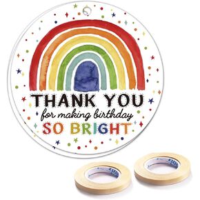 50 Rainbow Thank You Tags,2" Thank You Party Favors Tags with String,Thank You for Making My Party so Bright Tags for Birthday Favor, Gift Wrapping, Party Favor, Gift Bags.