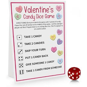 Valentine‘s Day Candy Dice Game, One Game Sign with One Red Dice, Valentine Activity, Family Valentine Party, Family Game, Valentine Party Games - VDTG04