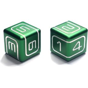 AKO D6 DICE - Include 2 Custom Metal Dices - CNC machined Number on 16mm D6 Rounded Edges dice (Green)