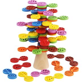 Montessori Wooden Stacking Toys for Kids Ages 3-6 | 56 Colorful Blocks Balance Game & Learning Tree | Educational STEM Toys for Toddlers Boys Girls Birthday Gifts