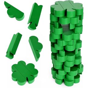 Wooden Blocks Stacking Game,Tumbling Tower Stacking Tower Game, St. Patrick's Day lucky Shamrock Blocks Stacking Game Green Shamrock Wood Blocks Stacking Game for Family Gathering Party(Irish style)