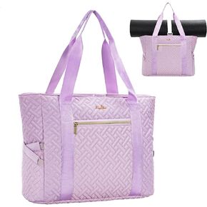 Tote Bag For Women, Checkered Zipper Laptop Shoulder Bag, Gym Tote Bag with Yoga Mat Bag, for Gym, Work, Travel, Shop