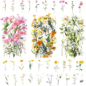 120PCS Clear Flower Stickers, Natural Self-Adhesive Flower Stickers for Scrapbooking, Vintage Floral Journaling Sticker for Journaling DIY Art Craft Planners Letter Envelop Decoration