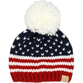 C.C American Beanie with Iceland Wool Pom for Women Unisex Soft Warm with Iceland Pom Knit Winter Skully Hat