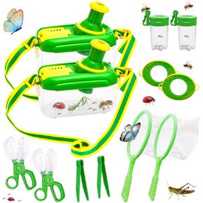 2Pack Kids Kids Bug Catching Kit مع 360 ° Collector Collector Collector Butterfly Net Tweezer Bug Tongs مكبرة جرة علة الزجاج ، موطن علة صغير في الهواء
