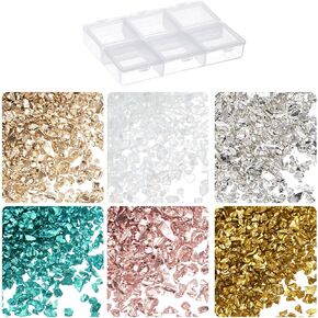 HARFINGTON 33g Crushed Glass 1-3mm 6 Colors Shiny Electroplating Irregular Broken Glass Chips for Crafts DIY Resin Art Decoration Mold Vase Filler, Gold Tone Bright Color Series