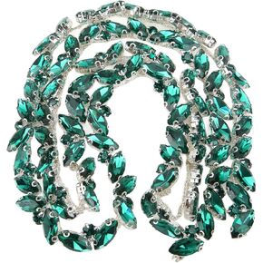 Rhinestone Crystal Chain, 1 Yard 8-Shape Design Handmade Applique Trim DIY Embellishment Crystal String Claw Cup Chain for Clothing Accessories Sewing Crafts Art (Green)